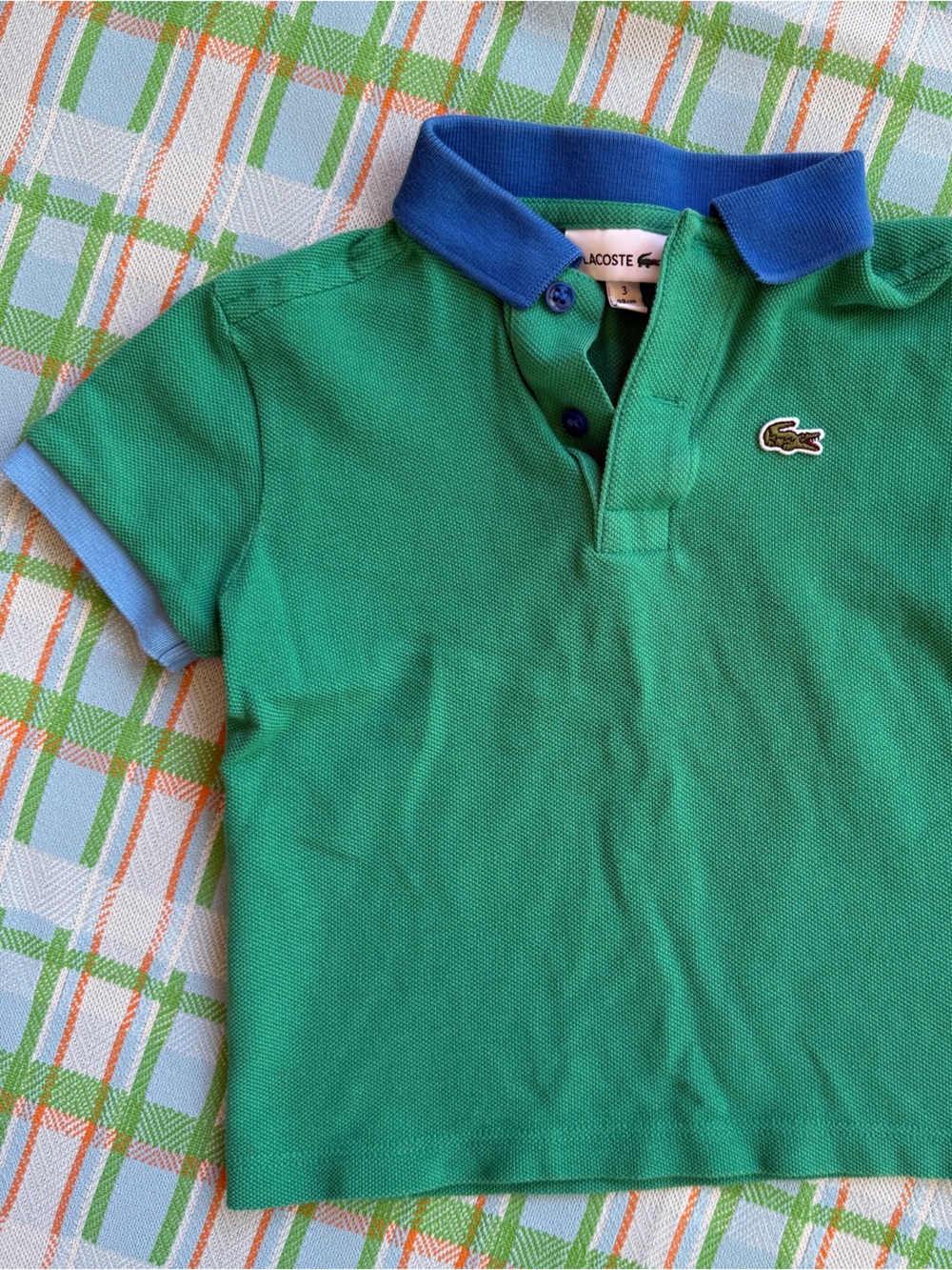 Lacoste Kids Green Polo with Blue Collar and Sleeve Trim